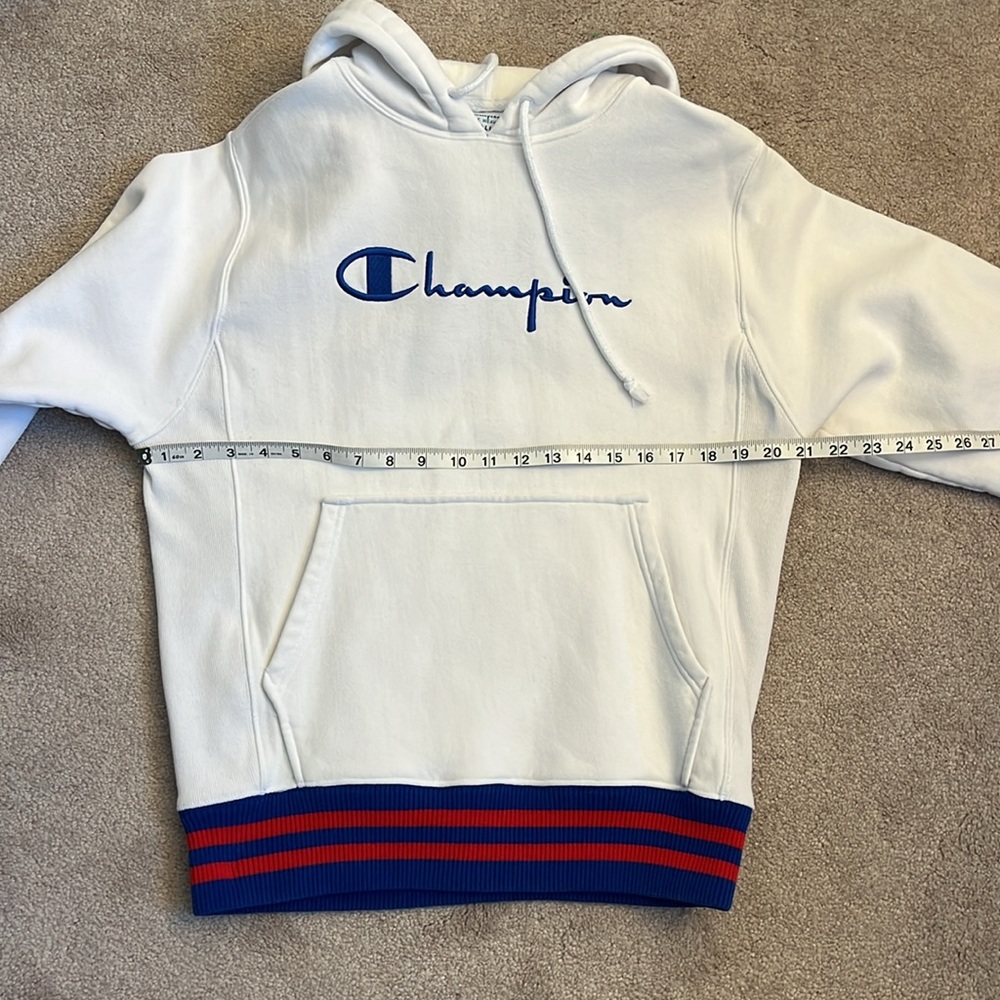 Champion Men’s Reverse Weave Hooded Sweatshirt Size S White Logo Unisex - Picture 7 of 8